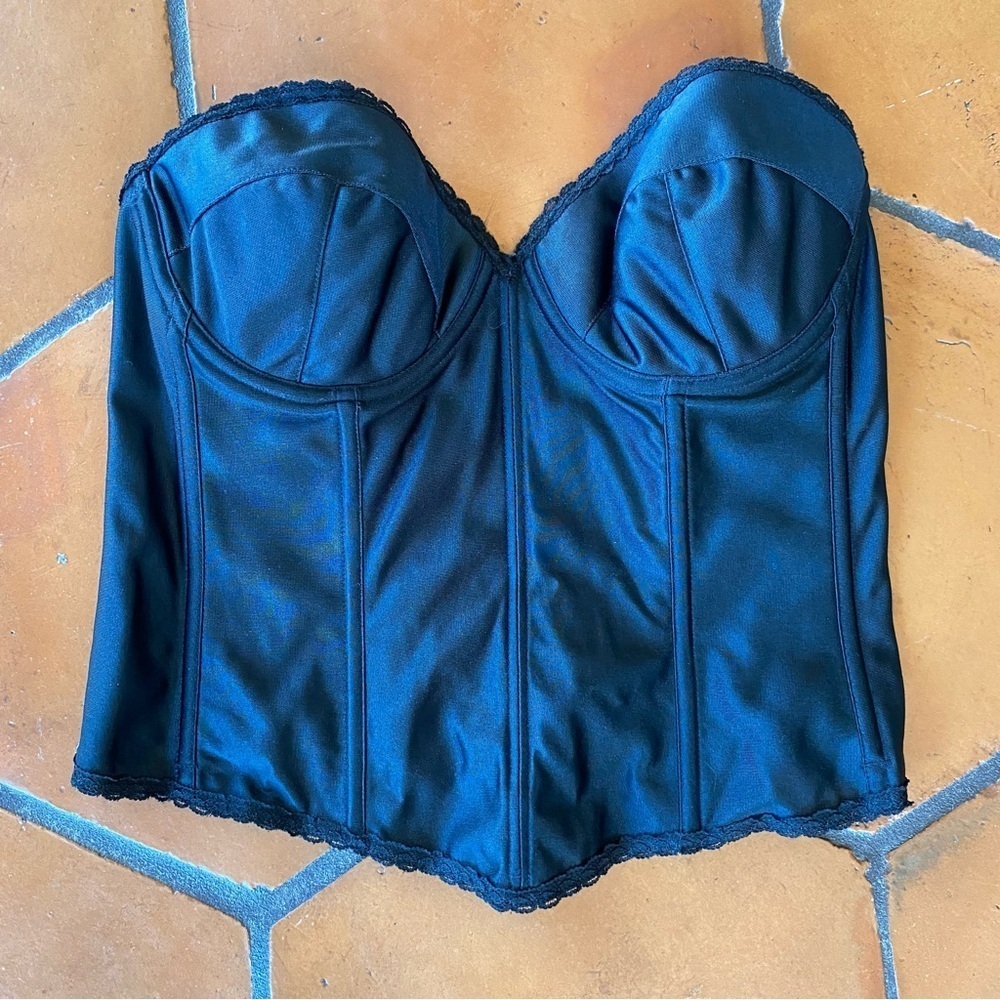 Vintage 38C Strapless Black Bustier Corset Goth Alt Pin-up Vamp Boning Cosplay